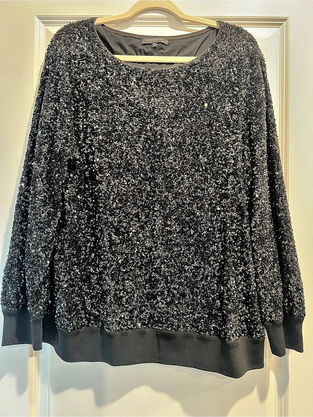 Lafayette 148 New York Sequin Pullover in Black XXL Like New